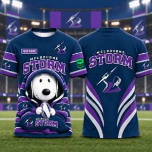 Auspiritmerch Melbourne Storm x Snoopy T-Shirt Custom Name Gift For Fan