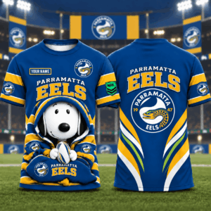Auspiritmerch Parramatta Eels x Snoopy T-Shirt Custom Name Gift For Fan