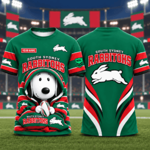 Auspiritmerch South Sydney Rabbitohs x Snoopy T-Shirt Custom Name Gift For Fan