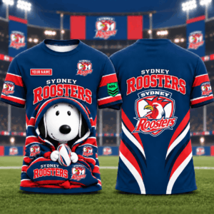 Auspiritmerch Sydney Roosters x Snoopy T-Shirt Custom Name Gift For Fan